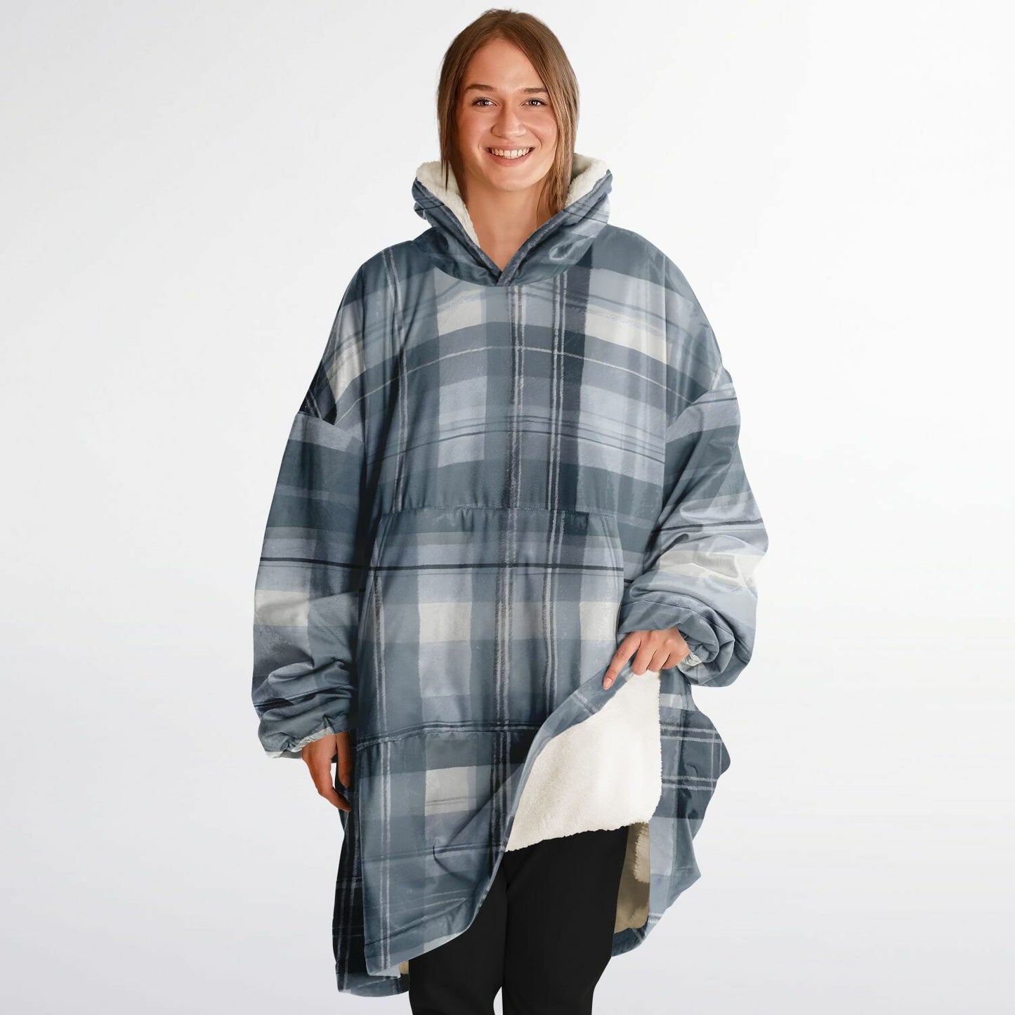 Blue Tartan Snug Hoodie - Fleece Hoodie - Essentials Hoodie