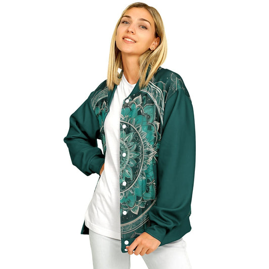 Green Mandala Baseball Jacket - Custom Bomber Jacket with Artistic Print