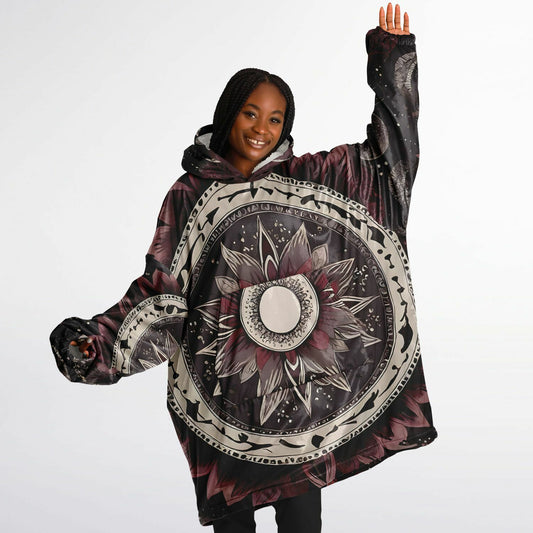 Maroon Mandala Snug Hoodie - Festival Fleece Wearable Hoodie - Essentials Hoodie