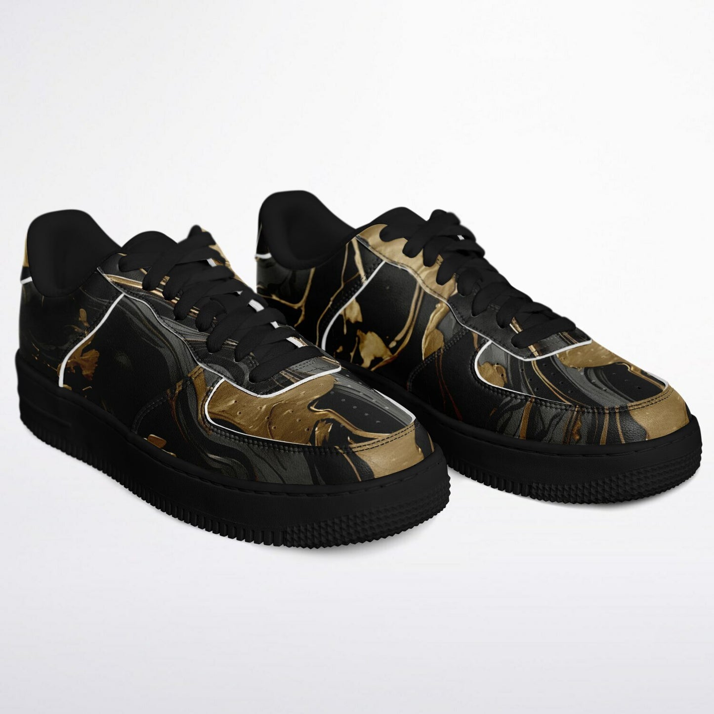 Black & Gold Marble Festival Shoes - Rave Shoes with Durability in Abstract Marble Pattern