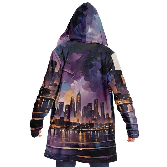 Night Sky Hooded Cloak - Rave Sherpa Fleece Cloak with Wearable Art