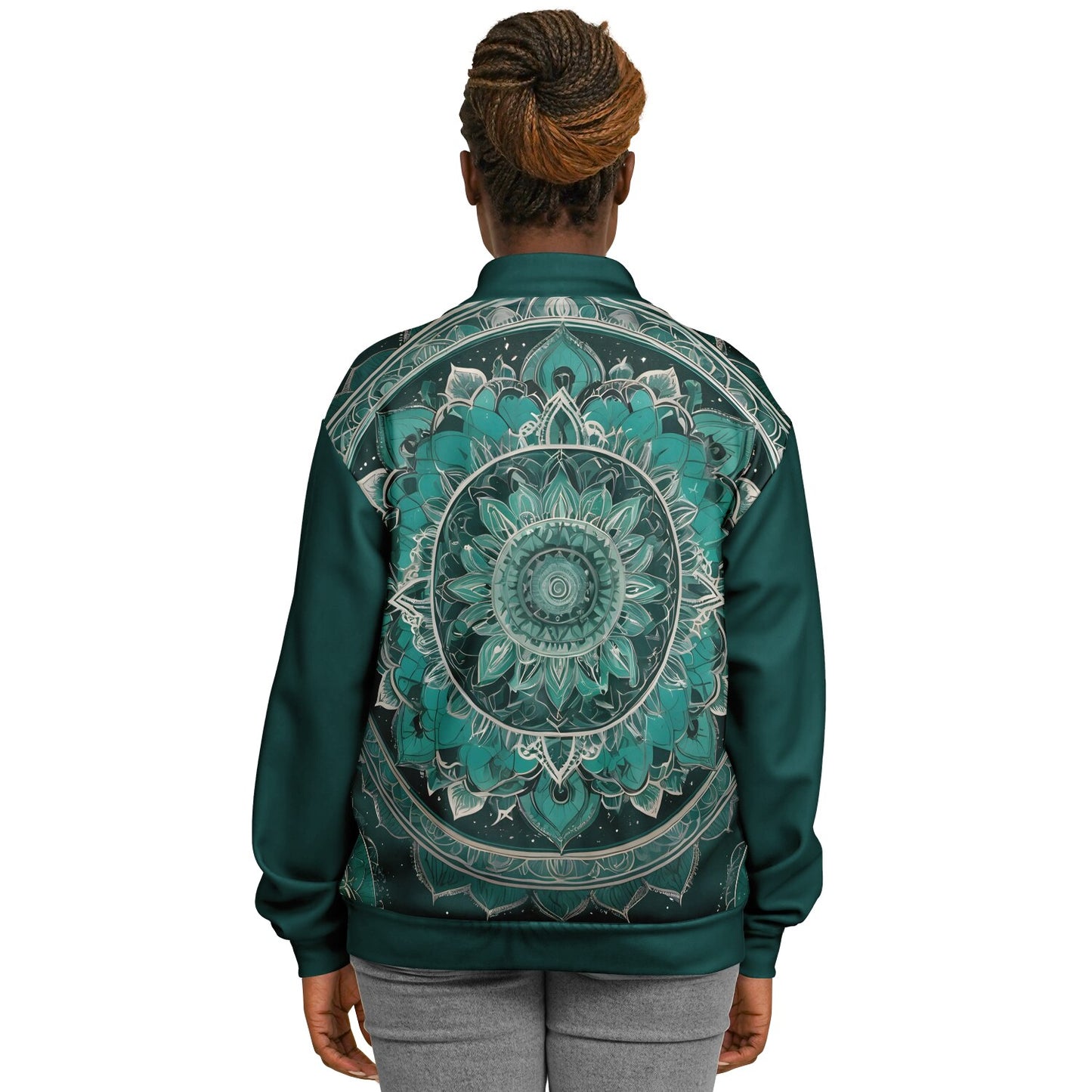 Green Mandala Baseball Jacket - Custom Bomber Jacket with Artistic Print