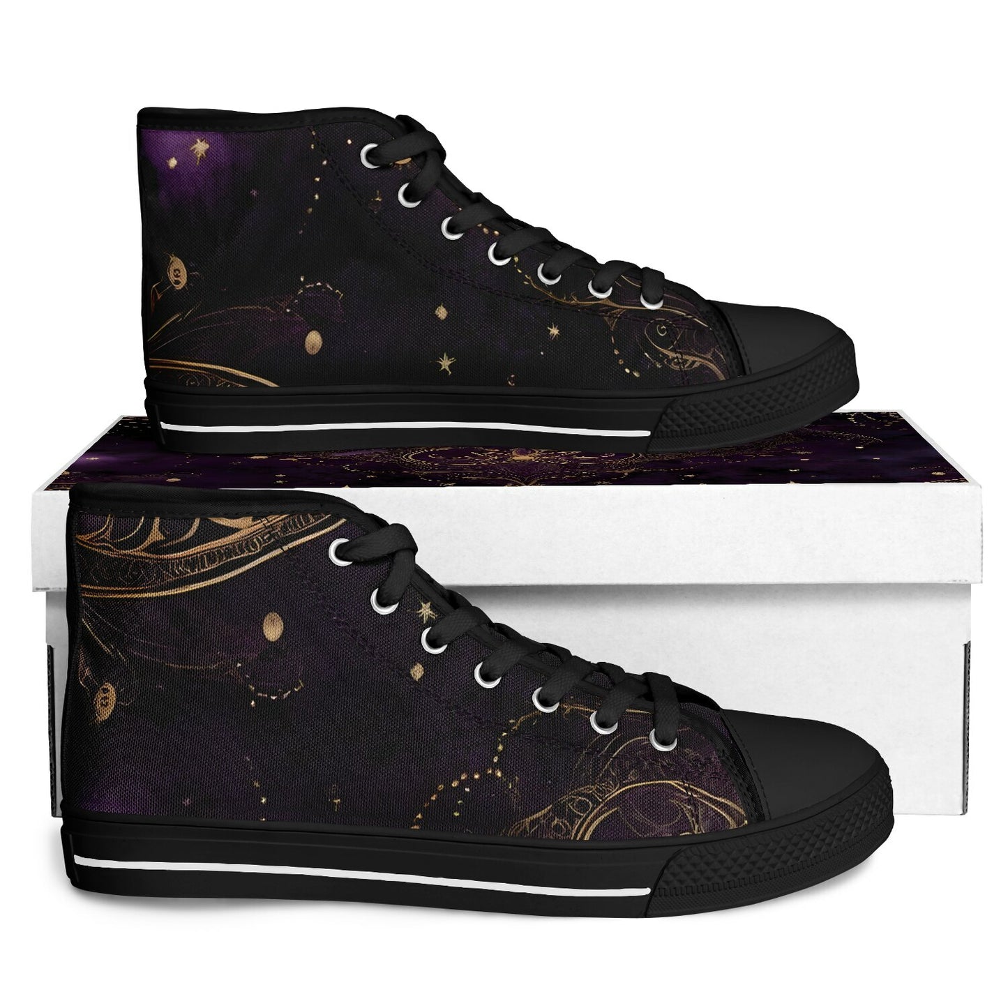 Celestial Purple High Tops - Rave Shoes with Purple and Gold Accents, Magical Vibes