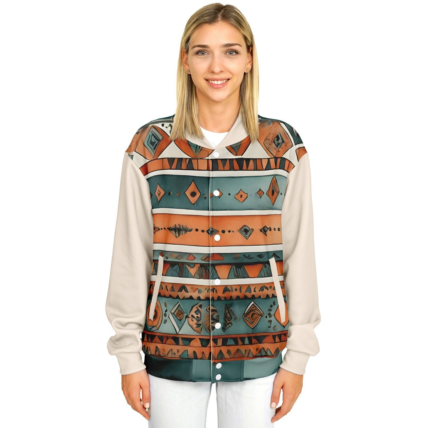 Abstract Baseball Jacket - Festival Style Comfort with Bright Patterns