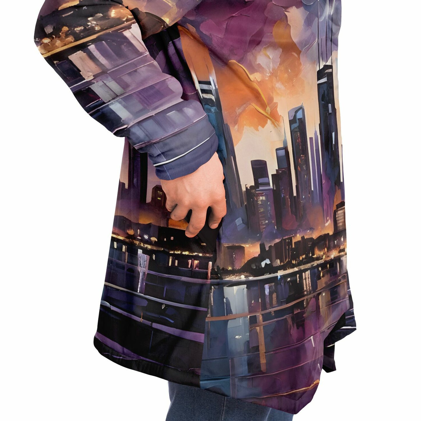 Night Sky Hooded Cloak - Rave Sherpa Fleece Cloak with Wearable Art