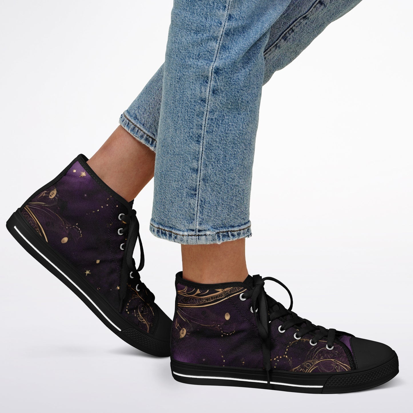 Celestial Purple High Tops - Rave Shoes with Purple and Gold Accents, Magical Vibes