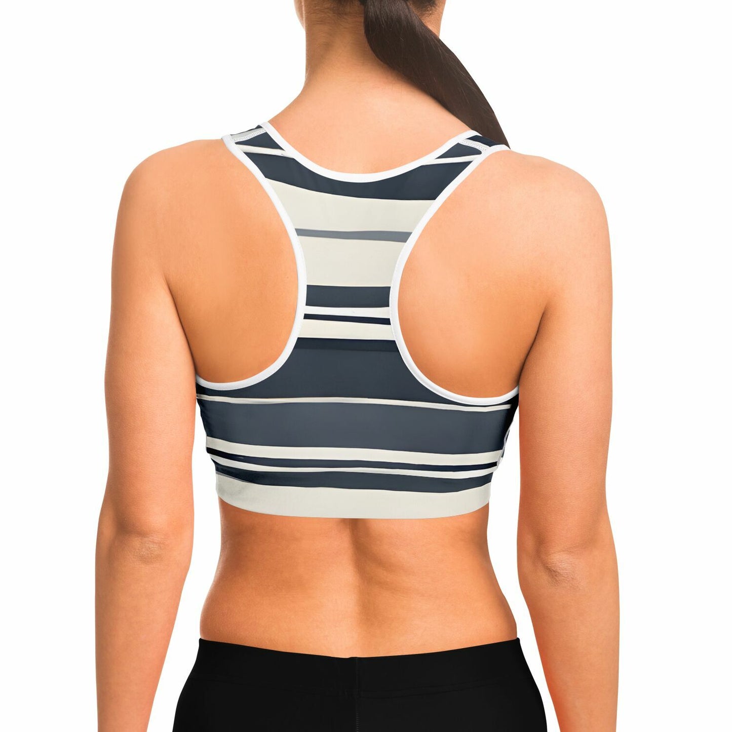 White & Blue Lines Sports Bra