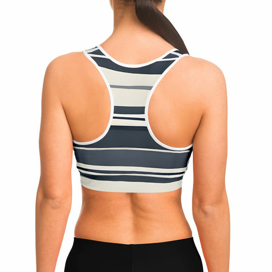 White & Blue Lines Sports Bra