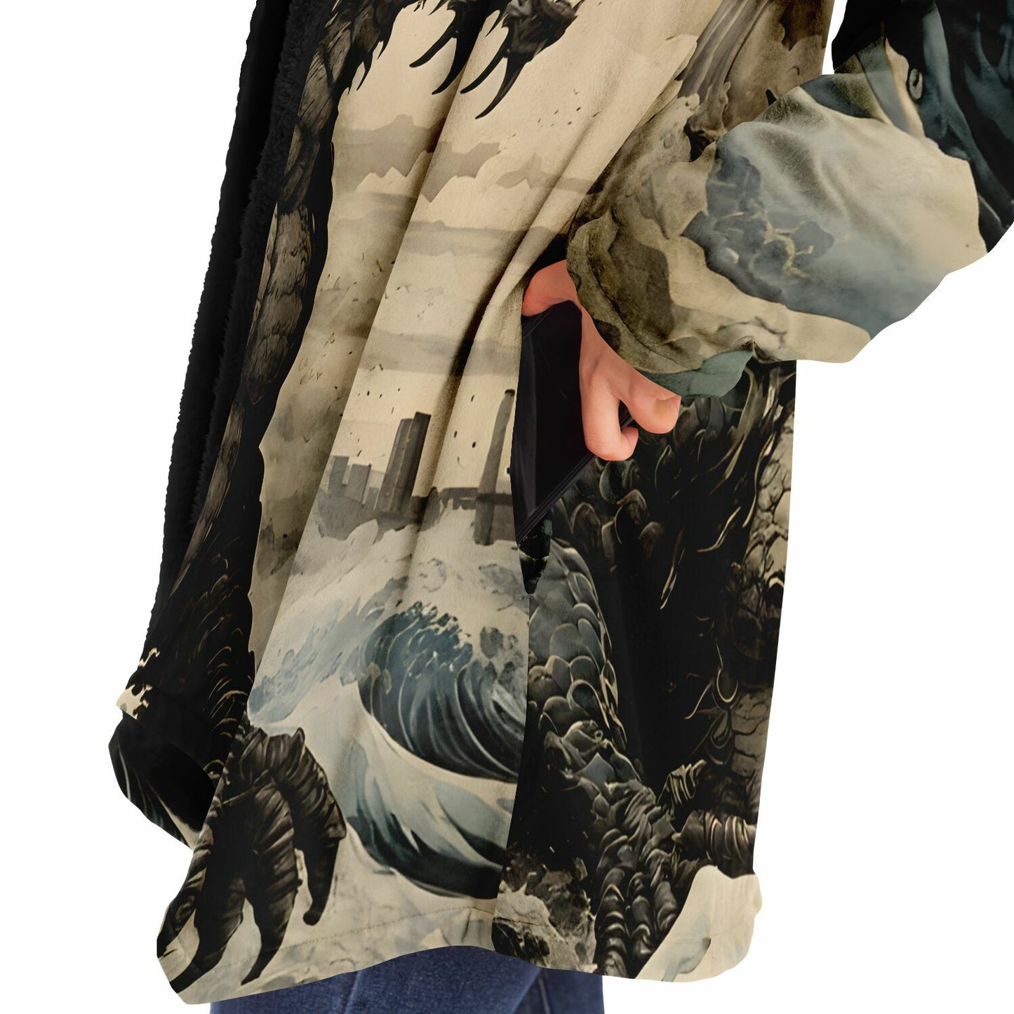 Godzilla Hooded Cloak - Sherpa Fleece with Fantasy Monster design