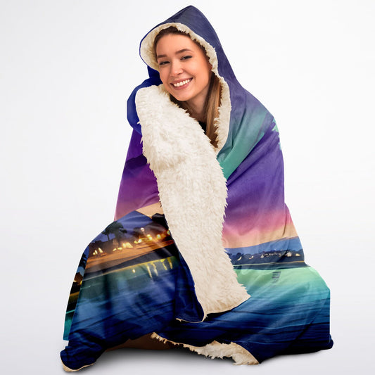Anime Pyramids Hooded Blanket - Sherpa Fleece with Fantasy Egyptian Artwork Scene