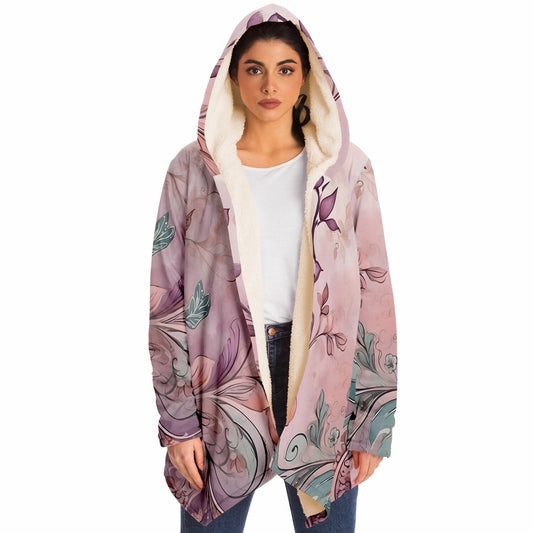 Floral Hooded Cloak - Sherpa Fleece with Boho Pastel Flower Design