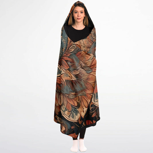 Earth Mandala Hooded Blanket - Fleece Blanket with Bohemian Floral Pattern