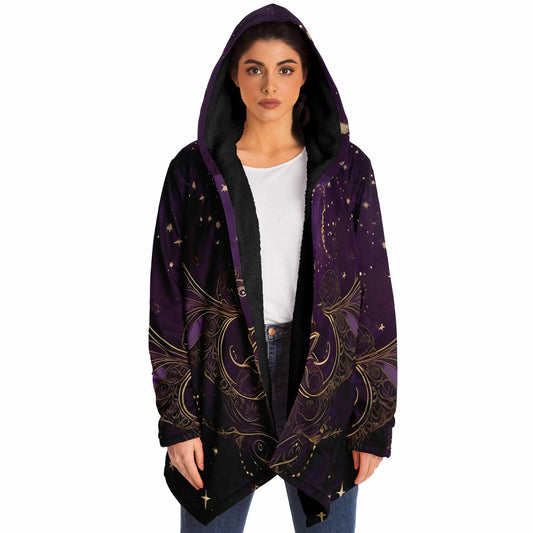 Celestial Purple Hooded Cloak - Sherpa Fleece with Fantastical Gold outlines and Stars