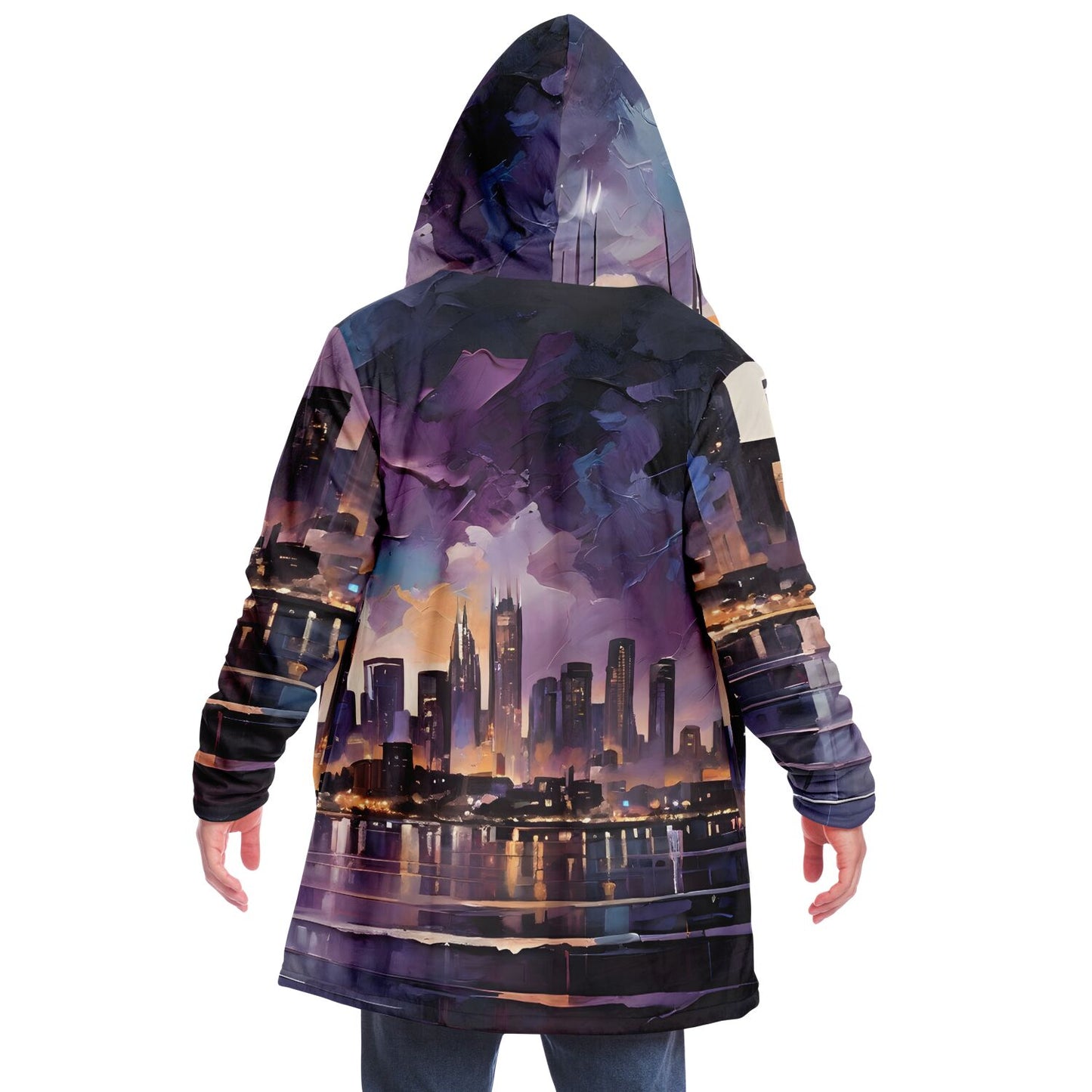 Night Sky Hooded Cloak - Rave Sherpa Fleece Cloak with Wearable Art