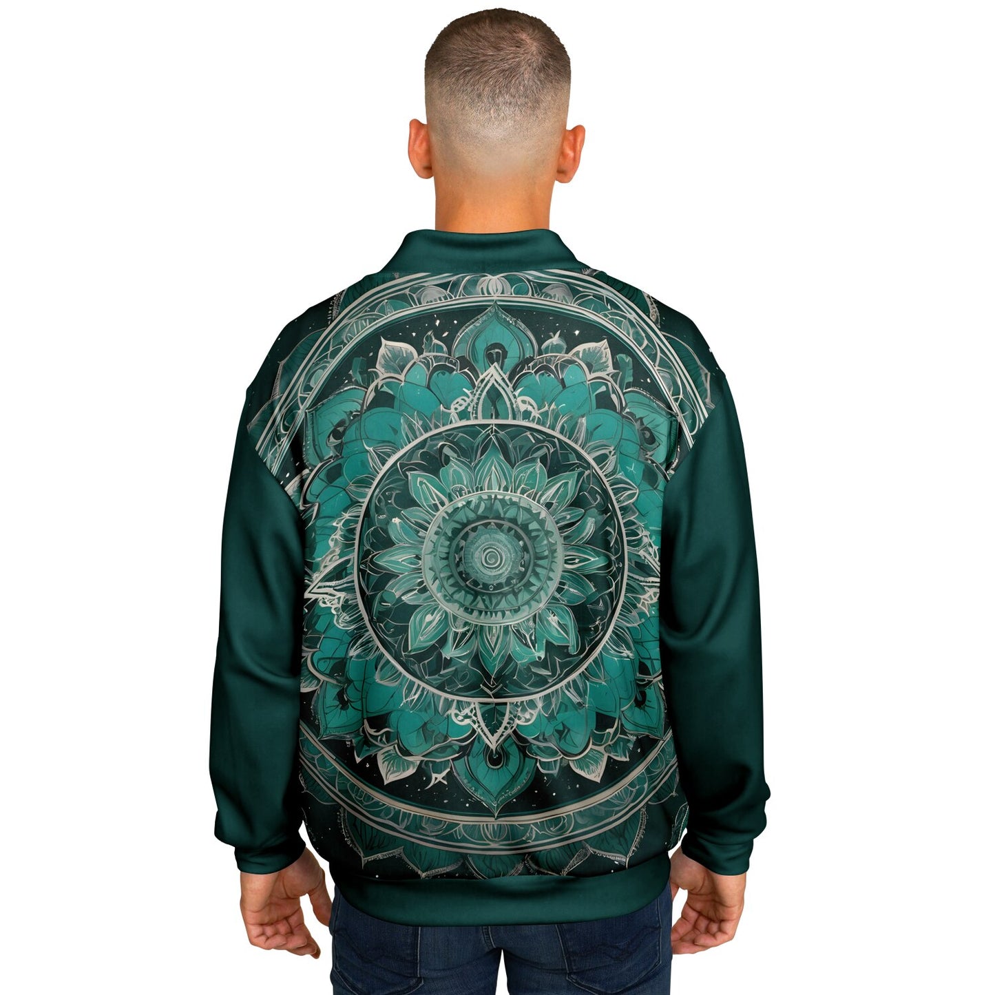 Green Mandala Baseball Jacket - Custom Bomber Jacket with Artistic Print