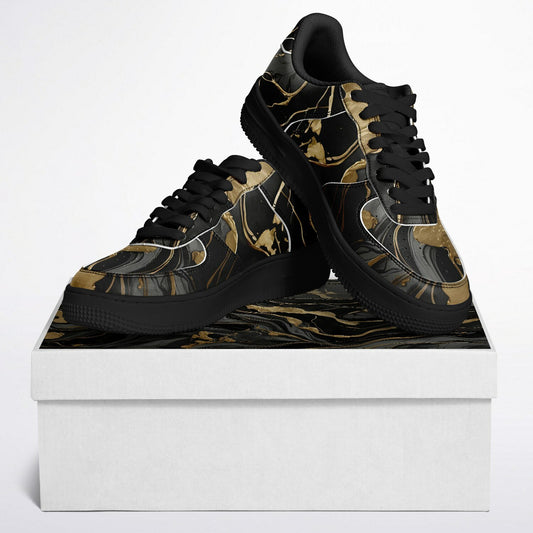 Black & Gold Marble Festival Shoes - Rave Shoes with Durability in Abstract Marble Pattern