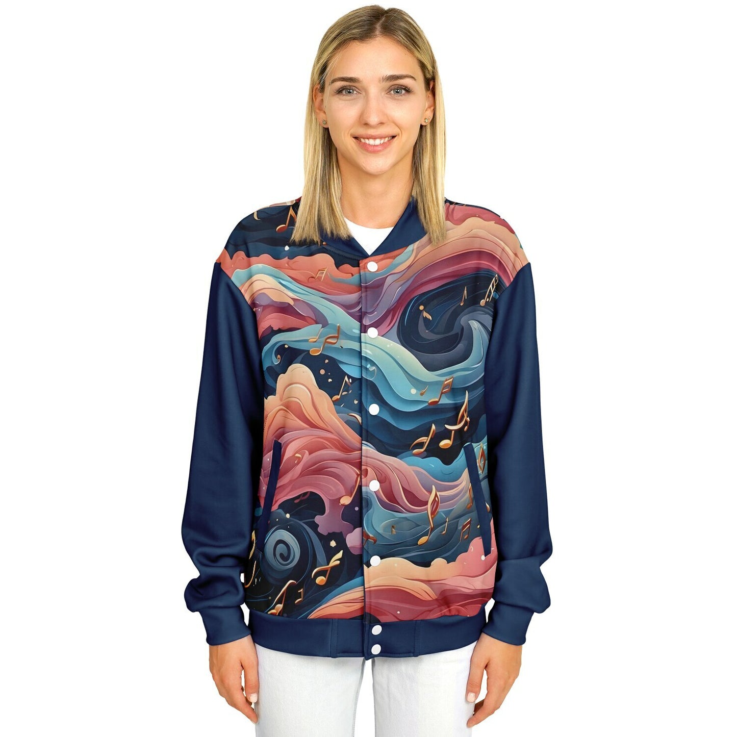 Musical Rainbow Baseball Jacket - Custom Bomber Jacket with Artistic Print