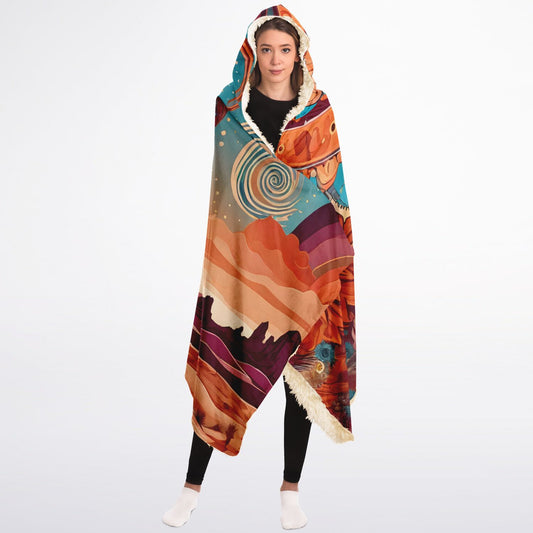 Boho Desert Hooded Blanket - Sherpa Fleece with Boho Desert Horizon and Sunflower