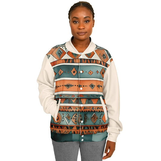 Abstract Baseball Jacket - Festival Style Comfort with Bright Patterns
