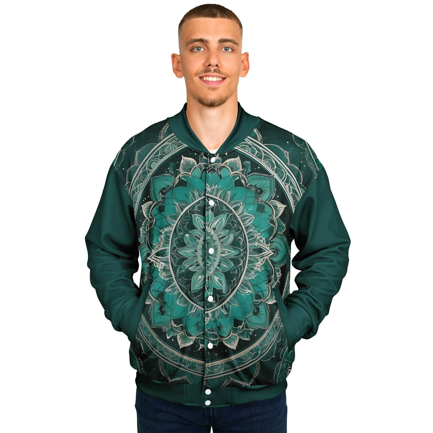 Green Mandala Baseball Jacket - Custom Bomber Jacket with Artistic Print