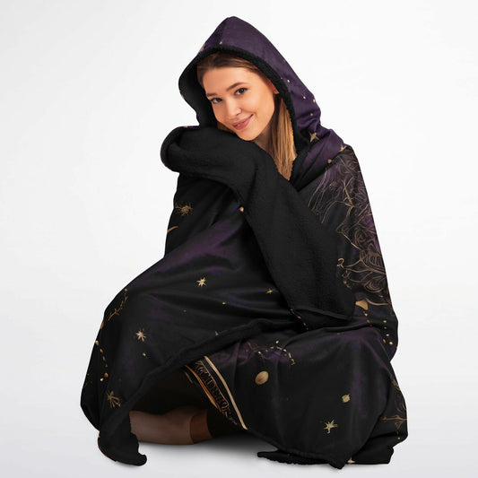 Purple Gothic Hooded Blanket - Fleece Blanket with Gothic Moonlight Festival Aesthetic