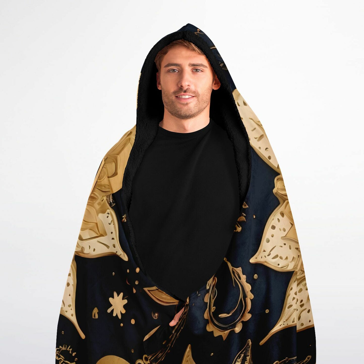Celestial Blue Boho Hooded Blanket Micro Fleece