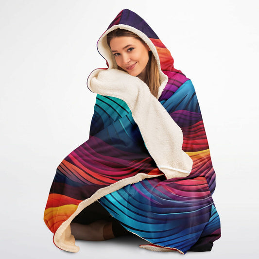 Neon Rainbow Hooded Blanket - Ultra-Soft Hoodie Blanket with Colourful Neon Pattern