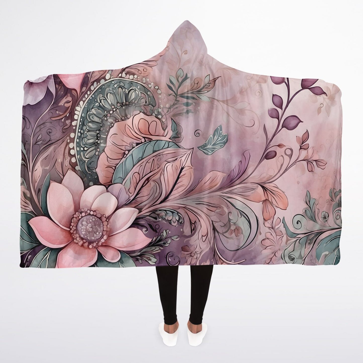 Lavender Festival Hooded Blanket - Fleece Blanket with Boho Floral Print