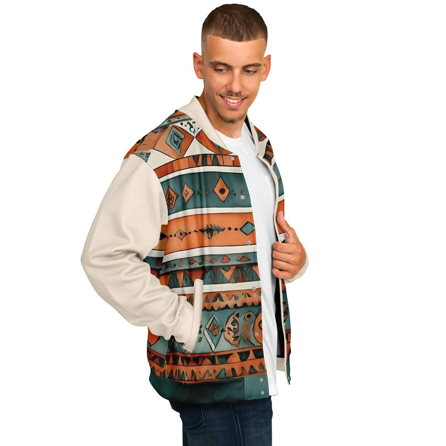 Abstract Baseball Jacket - Festival Style Comfort with Bright Patterns