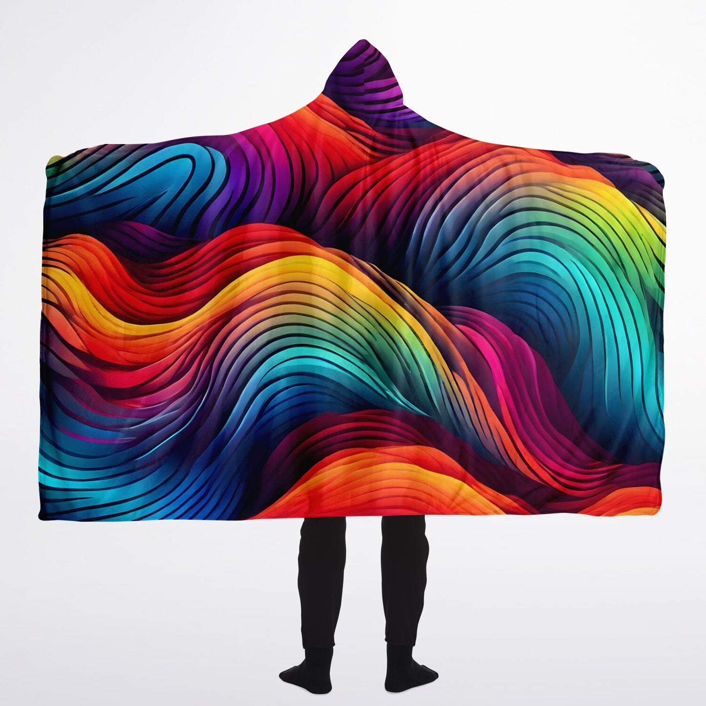 Neon Rainbow Hooded Blanket - Ultra-Soft Hoodie Blanket with Colourful Neon Pattern