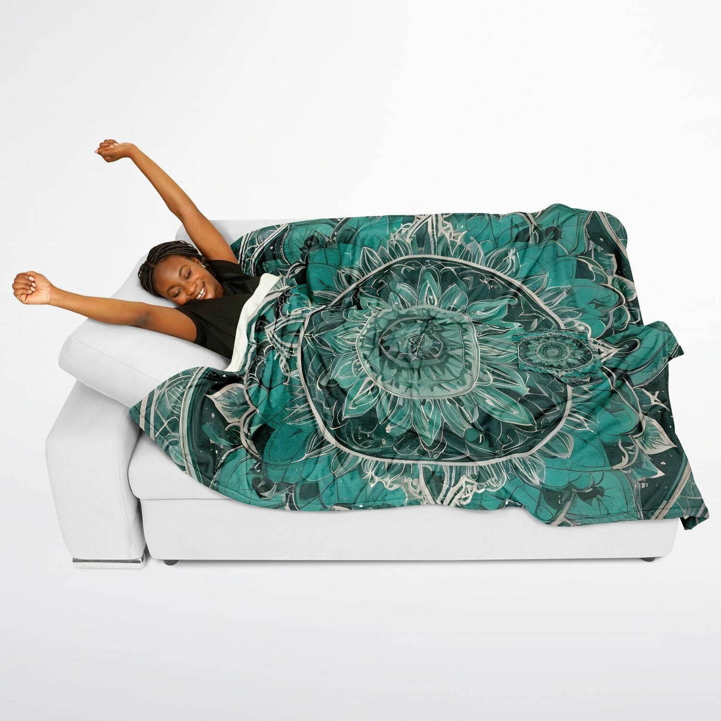 Green Mandala Flannel Blanket Poncho - Fleece Festival Poncho