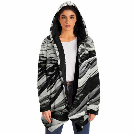 Rave Fashion Hooded Cloak - Fleece Lined Festival Wear with Black Swirl Pattern