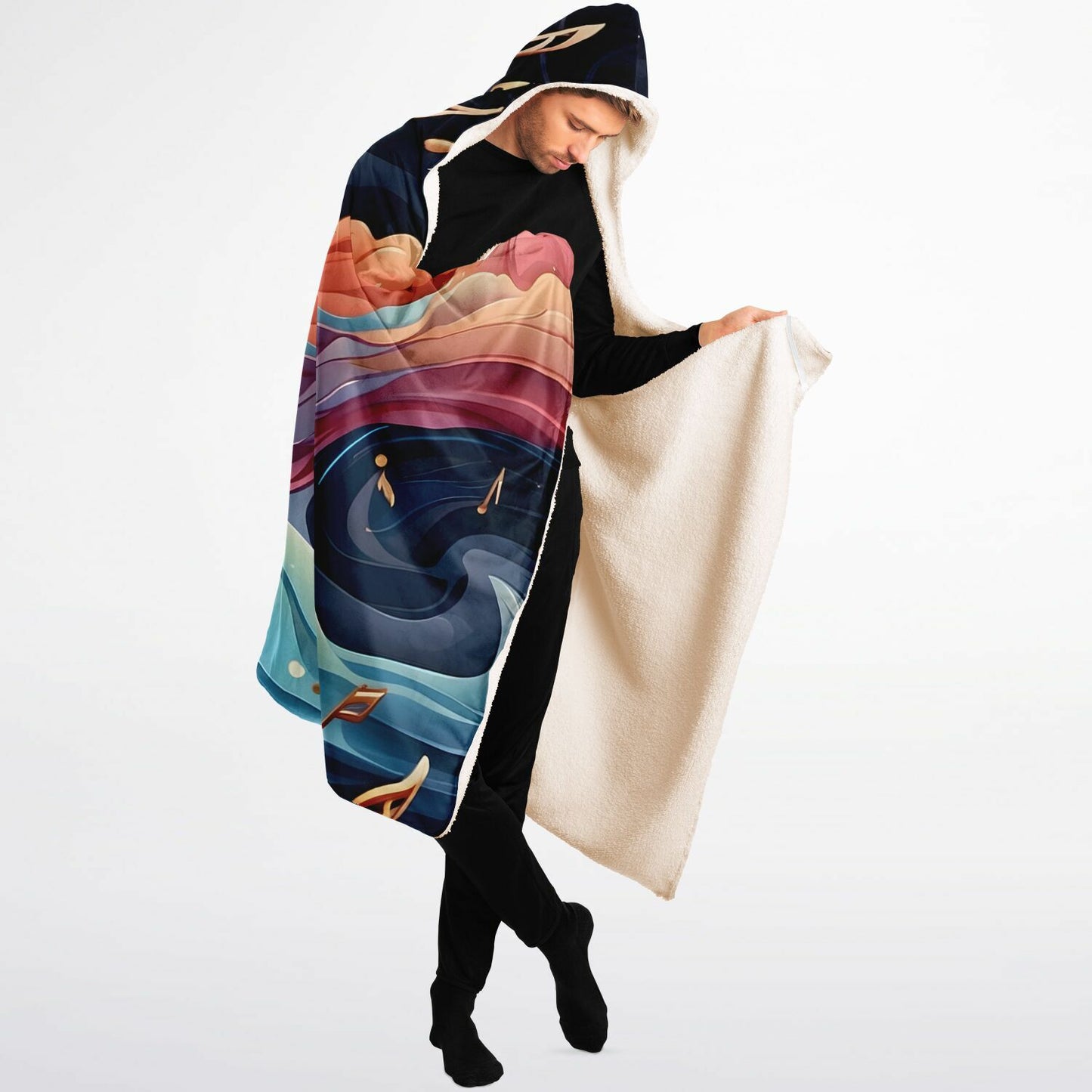 Musical Rainbow Hooded Blanket - Ultra-Soft Hoodie Blanket with Whimsical Rainbow Pattern