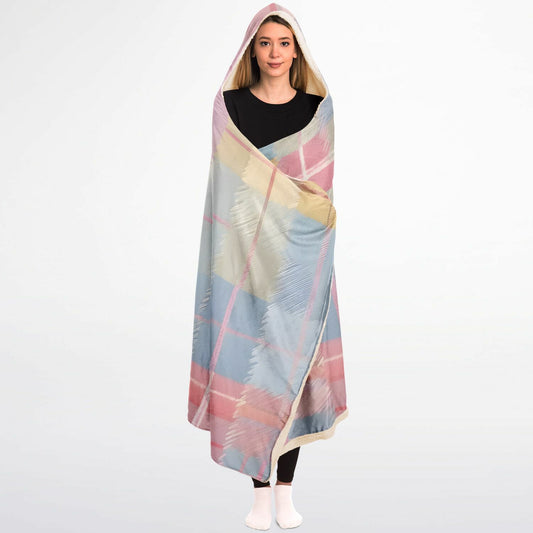 Pastel Tartan Hooded Blanket - Festival Blanket - Fleece Blanket