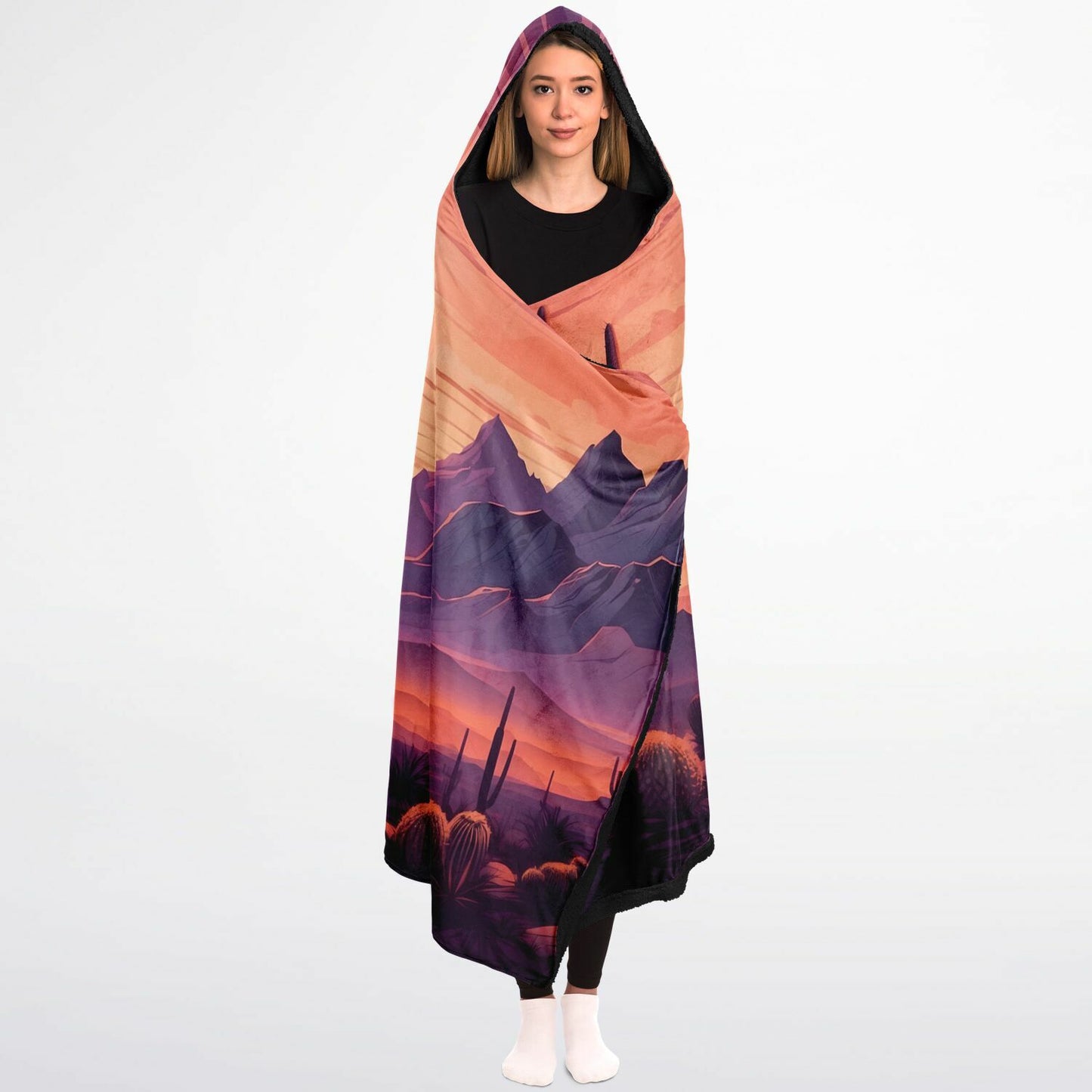 Festival Desert Hooded Blanket - Sherpa Fleece with Dusk Rave Vibes