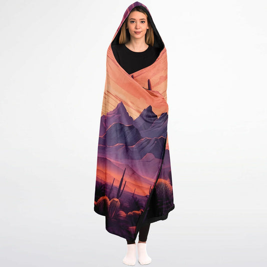 Festival Desert Hooded Blanket - Sherpa Fleece with Dusk Rave Vibes