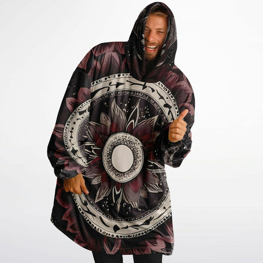 Maroon Mandala Snug Hoodie - Festival Fleece Wearable Hoodie - Essentials Hoodie