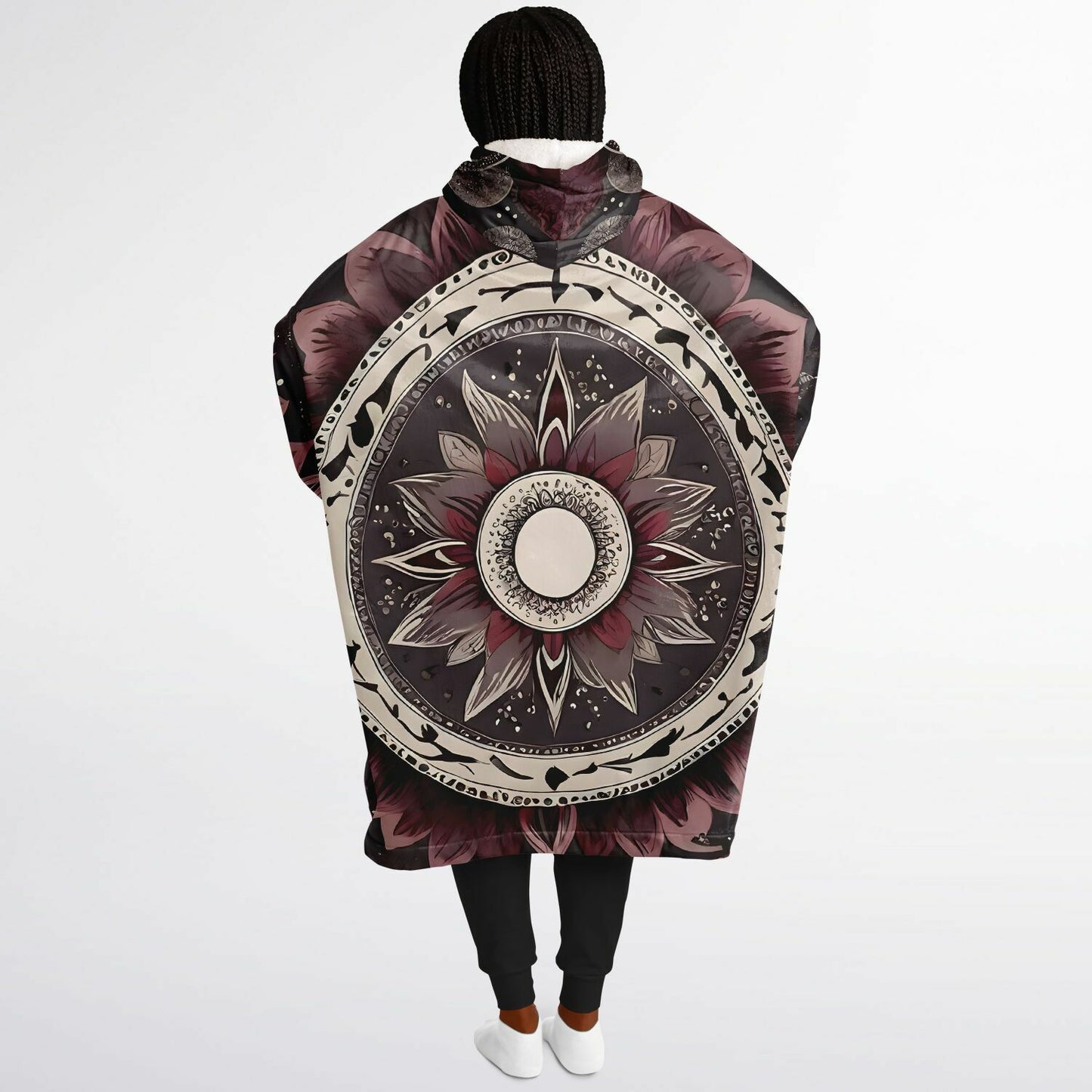 Maroon Mandala Snug Hoodie - Festival Fleece Wearable Hoodie - Essentials Hoodie