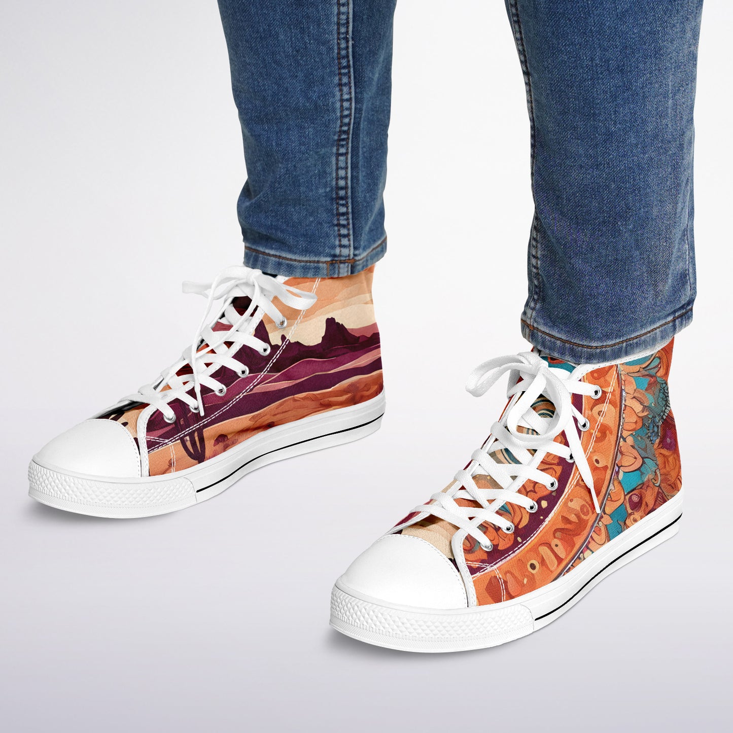 Boho Desert High Tops - Rave Shoes with Festival Desert Print and Bright Colours