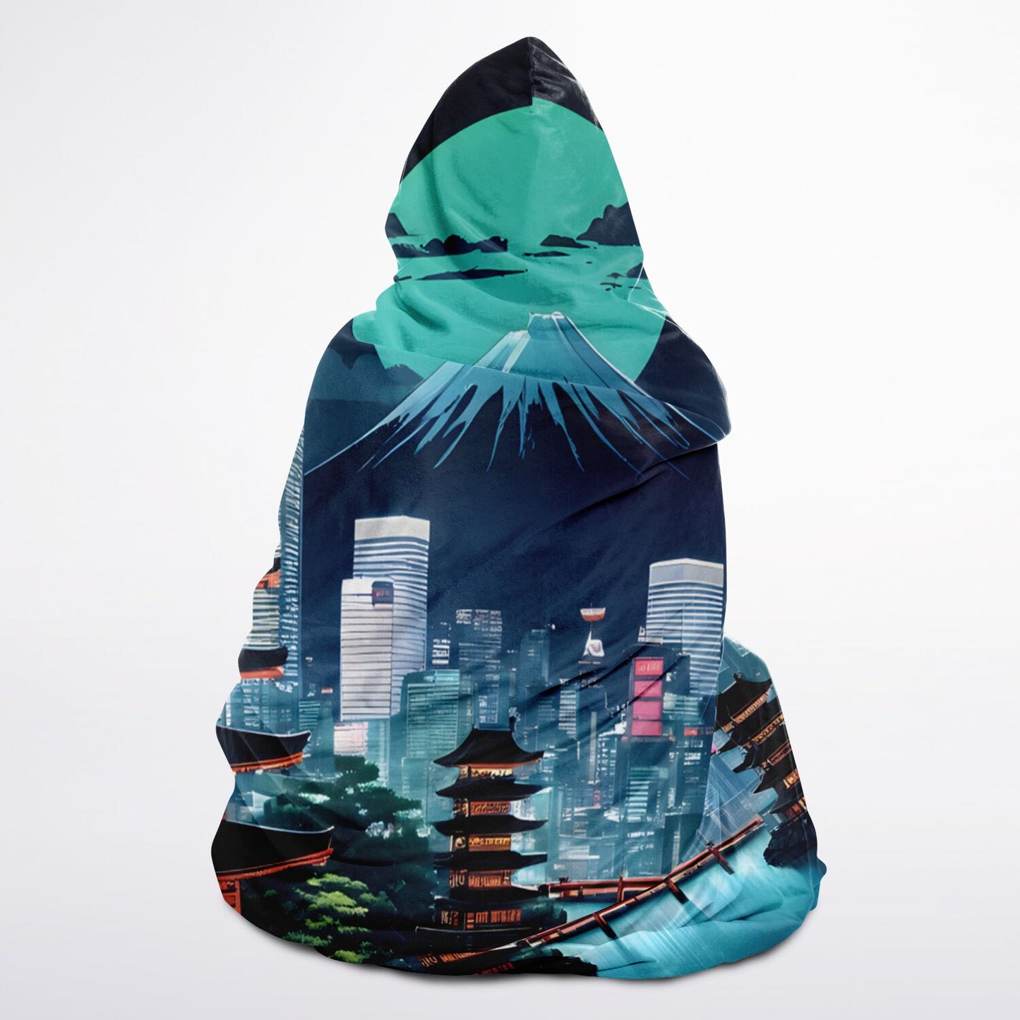 Anime Hooded Blanket - Sherpa Fleece Tokyo Artwork with City Night Vibes