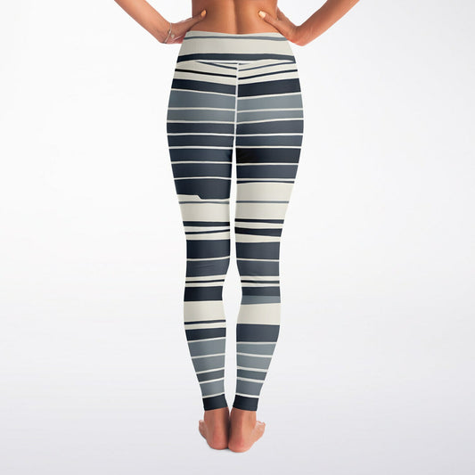 White & Blue Lines Yoga Leggings