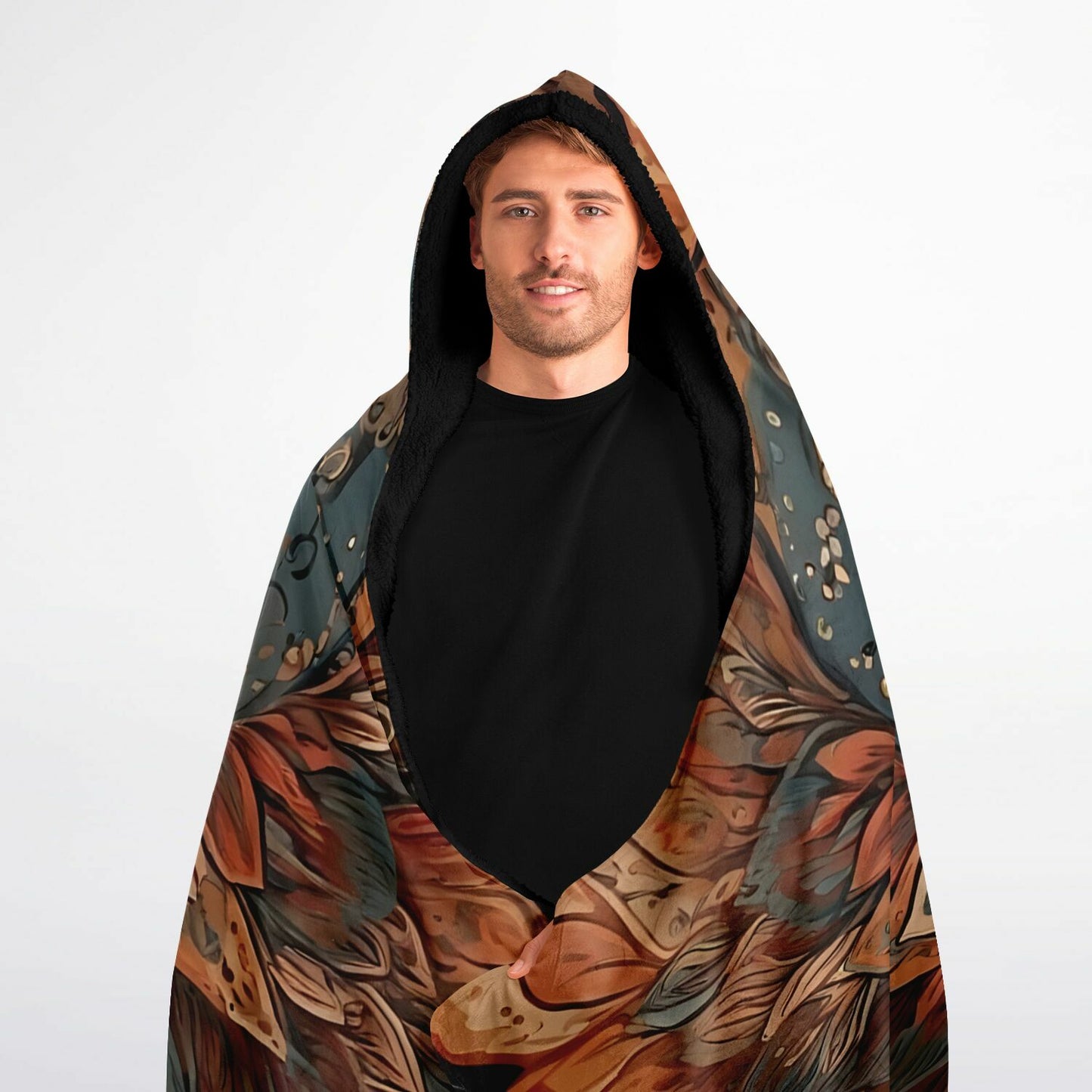 Earth Mandala Hooded Blanket - Fleece Blanket with Bohemian Floral Pattern