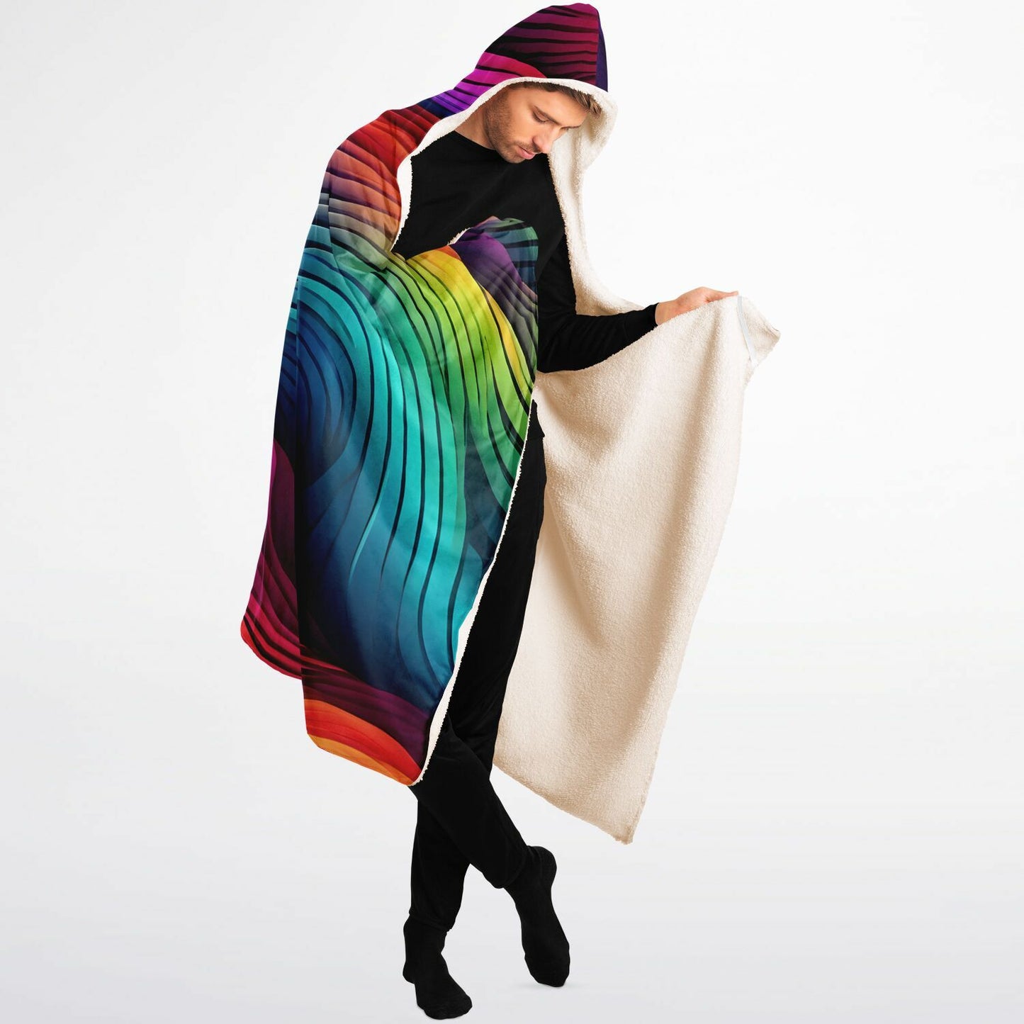 Neon Rainbow Hooded Blanket - Ultra-Soft Hoodie Blanket with Colourful Neon Pattern