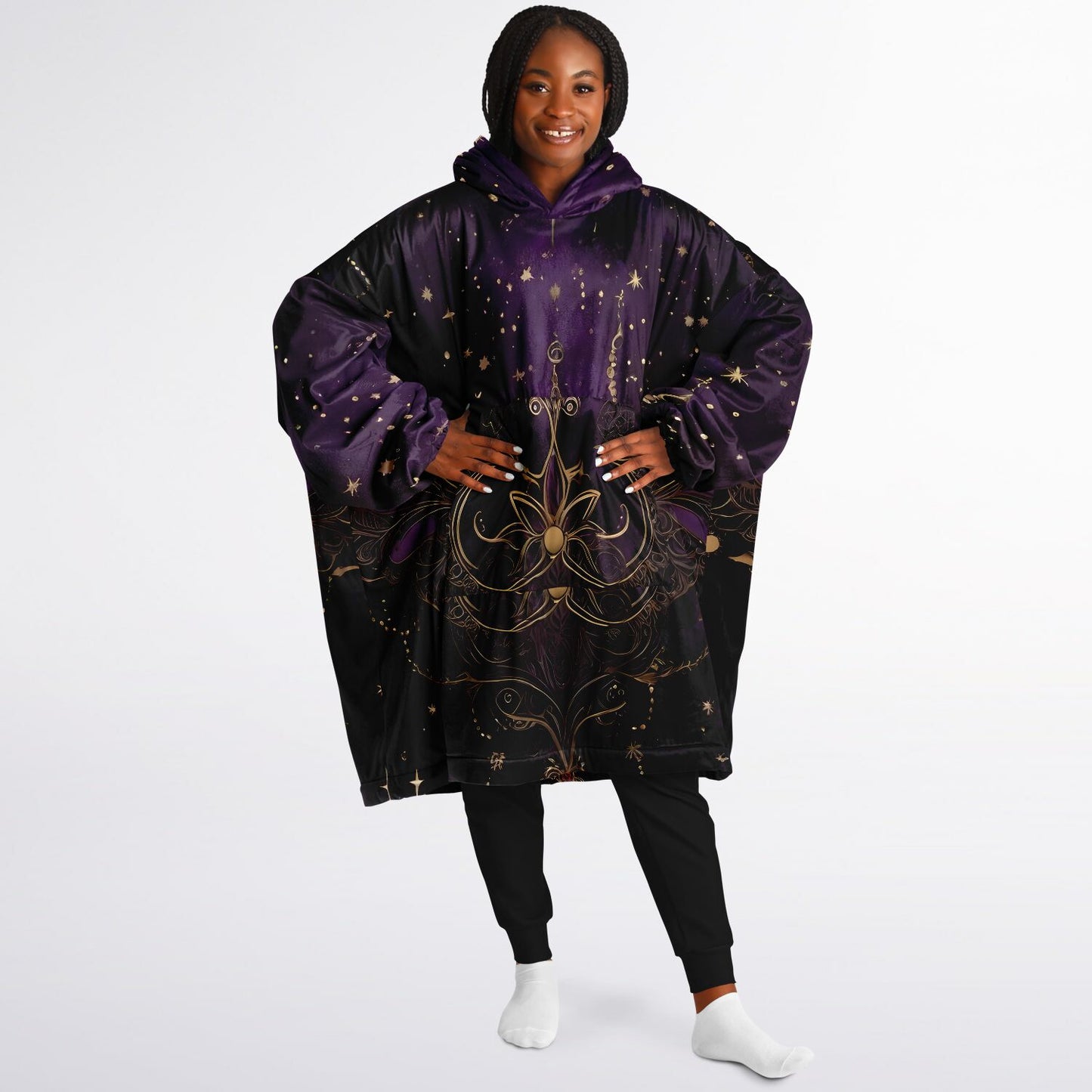 Celestial Purple Snug Hoodie - Festival Fleece Wearable Hoodie - Essentials Hoodie