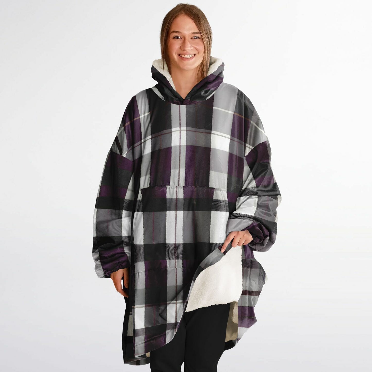 Purple Tartan Snug Hoodie - Fleece Hoodie - Essential Hoodie