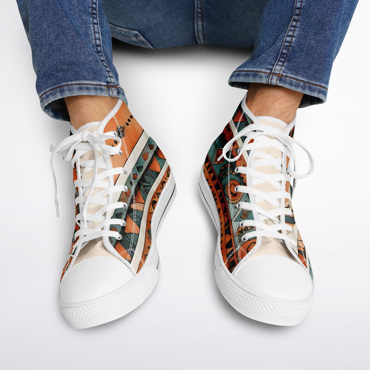 Bohemian High Tops - Abstract Unisex Festival Trainers with Bright Patterns