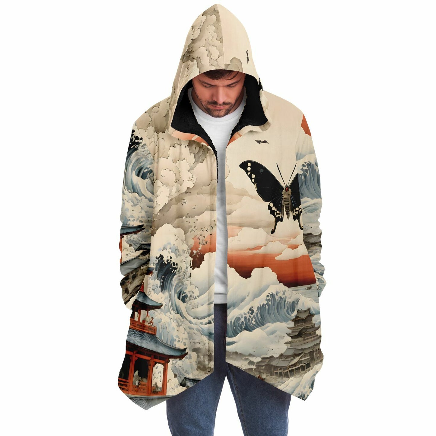Mothra Hooded Cloak - Sherpa Fleece Fantasy Art with Anime Aesthetic