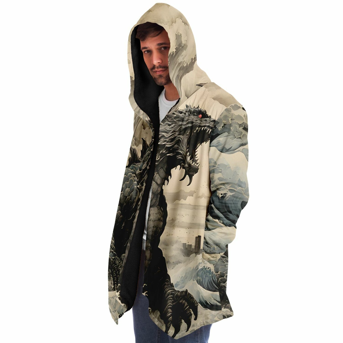 Godzilla Hooded Cloak - Sherpa Fleece with Fantasy Monster design