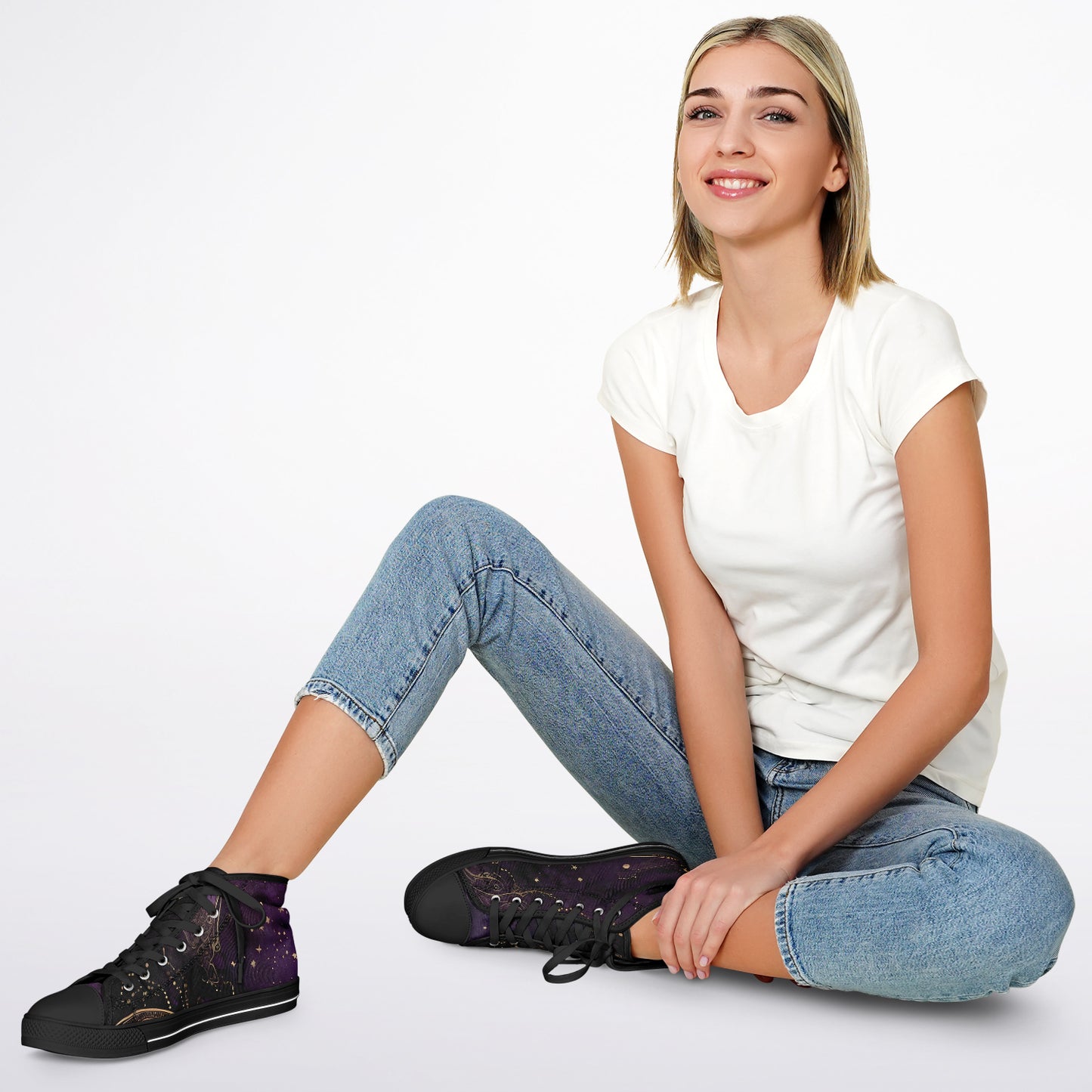 Celestial Purple High Tops - Rave Shoes with Purple and Gold Accents, Magical Vibes