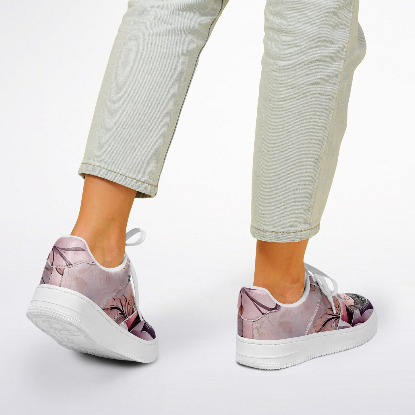 Lavender Boho Flowers Festival Trainers - Durable Rave Shoes with Pastel Floral Pattern